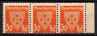 1933-1945 30Rpf Monthly Contribution, Membership, Third Reich Nazi Germany Revenue Stamp