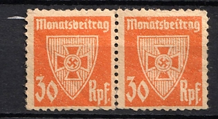 1933-1945 30Rpf Monthly Contribution, Membership, Third Reich Nazi Germany Revenue Stamp