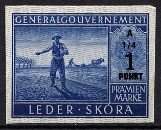 1933-1945 1Punkt General Government Leather Skora, Poland General Government Reward Stamp, Third Reich Nazi Germany Revenue Stamp