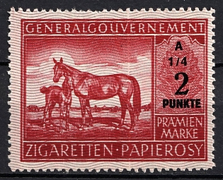 1933-1945 2Punkt General Government Cigarettes Paper Roses, Poland General Government Reward Stamp, Third Reich Nazi Germany Revenue Stamp