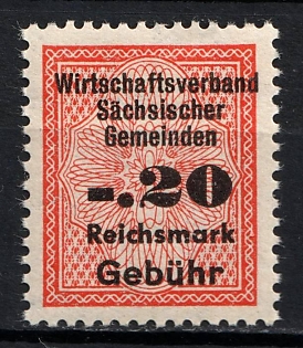 1933-1945 0.20RM Economic Association of Saxon Municipalities Reichsmark Fee, Third Reich Nazi Germany Revenue Stamp