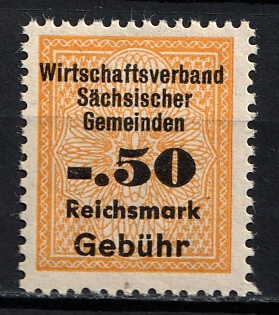 1933-1945 0.50RM Economic Association of Saxon Municipalities Reichsmark Fee, Third Reich Nazi Germany Revenue Stamp