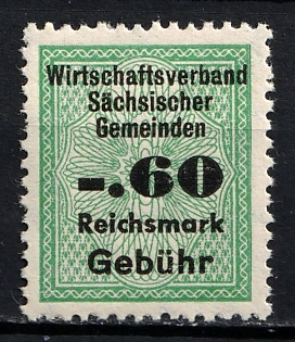 1933-1945 0.60RM Economic Association of Saxon Municipalities Reichsmark Fee, Third Reich Nazi Germany Revenue Stamp