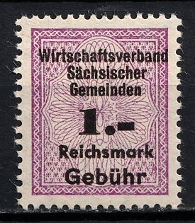 1933-1945 1RM Economic Association of Saxon Municipalities Reichsmark Fee, Third Reich Nazi Germany Revenue Stamp