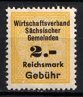 1933-1945 2RM Economic Association of Saxon Municipalities Reichsmark Fee, Third Reich Nazi Germany Revenue Stamp