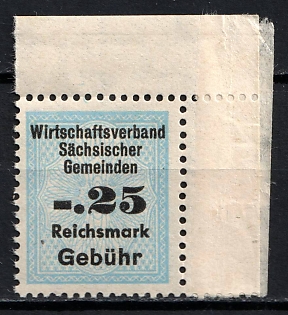 1933-1945 0.25RM Economic Association of Saxon Municipalities Reichsmark Fee, Third Reich Nazi Germany Revenue Stamp