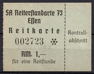 1933-1945 1RM Sa Equestrian Bases, 73 Effen Riding Map, Third Reich Nazi Germany Revenue Stamp