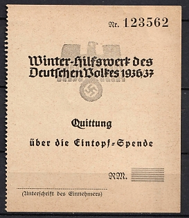 1936-1937 RM Winter Relief Fund of the German People 1936-37, Third Reich Nazi Germany Revenue Stamp