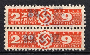 1933-1945 2.20RM Contribution Class the German Labor Front, Insurance, Third Reich Nazi Germany Revenue Stamp