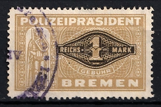 1933-1945 1RM Police Chief Bremen, Third Reich Nazi Germany Revenue Stamp