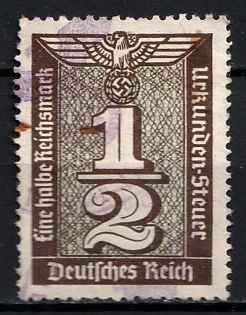 1933-1945 Half a Reichsmark Document Tax German Empire, Third Reich Nazi Germany Revenue Stamp
