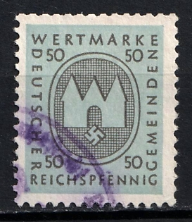1933-1945 German Municipality Status Stamp, Reichsprennig, Third Reich Nazi Germany Revenue Stamp