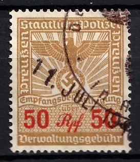 1940 50Rpf State Police Administrative Fee, Third Reich Nazi Germany Revenue Stamp