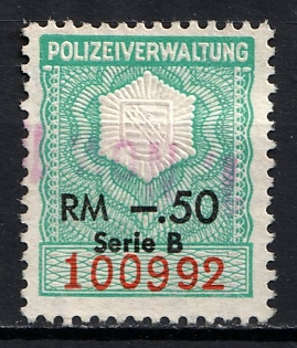 1933-1945 0.50RM Police Administration, Third Reich Nazi Germany Revenue Stamp