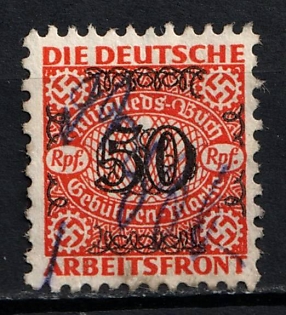 1933-1945 50Rpf the German Labor Front, Third Reich Nazi Germany Revenue Stamp