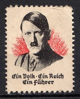1933-1945 'One People, One Reich, One Leader', Adolf Hitler, Third Reich Nazi Germany Propaganda Label Stamp