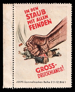 1933-1945 'Into the Dust With all Enemies of Great Germany!', WWII German Army Military, Third Reich Nazi Germany Propaganda Label Stamp