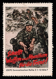 1933-1945 'Weapons and Momentum for the Front', WWII German Army Military, Third Reich Nazi Germany Propaganda Label Stamp