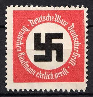 1933-1945 'German Goods, German Spirit', Large Swastika, Third Reich Nazi Germany Propaganda Label Stamp