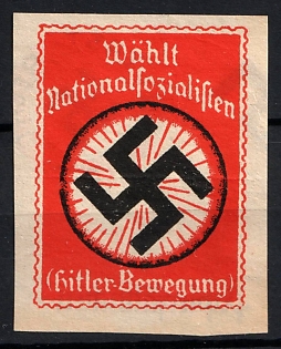 1933-1945 'Vote for the National Socialists, the Hitler Movement', Large Swastika, Private Issue Label Stamp