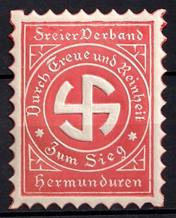1933-1945 'Sreier Derband Hermunduren', Large Swastika, Third Reich Nazi Germany Propaganda Label Stamp