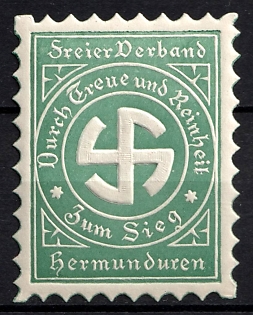 1933-1945 'Sreier Derband Hermunduren', Large Swastika, Third Reich Nazi Germany Propaganda Label Stamp
