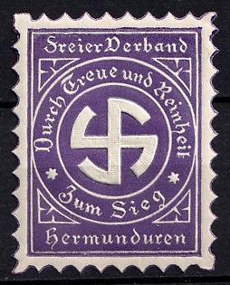 1933-1945 'Sreier Derband Hermunduren', Large Swastika, Third Reich Nazi Germany Propaganda Label Stamp