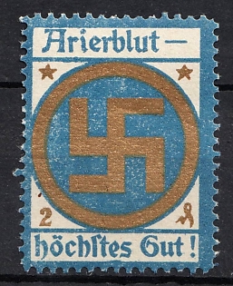1933-1945 'Aryan Blood, the Highest Good!', Large Swastika, Third Reich Nazi Germany Propaganda Label Stamp