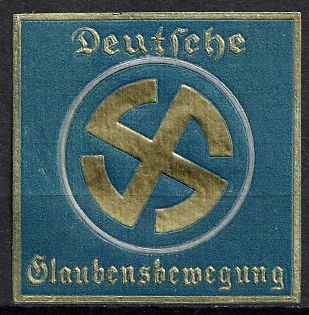 1933-1945 'German Faith Movement', Large Swastika, Third Reich Nazi Germany Propaganda Label Stamp