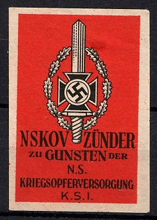 1933-1945 'NSKOV Igniter for the Benefit of the N.s. War Victims Support K.s.i.', Swastika, Third Reich Nazi Germany Propaganda Label Stamp