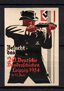 1934 'Attends the German Federal Shooting Competition in Leipzig 1934', Swastika, Third Reich Nazi Germany Propaganda Label Stamp