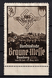 1934 'Upper Franconian Brown Fair', Swastika, Third Reich Nazi Germany Propaganda Label Stamp