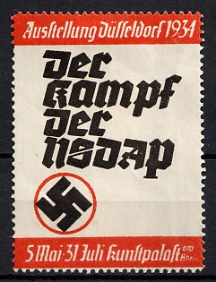 1934 'Exhibition in Dusseldorf 1934 the Struggle of the NSDAP', Swastika, Third Reich Nazi Germany Propaganda Label Stamp
