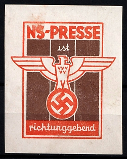 1933-1945 'The Nazi Press Sets the Standard', Swastika, Third Reich Nazi Germany Propaganda Label Stamp