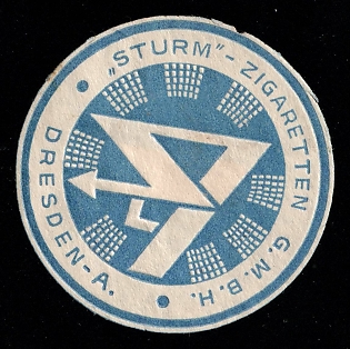 1933-1945 'Sturm Cigarettes G.m.b.h.', Swastika, Third Reich Nazi Germany Propaganda Label Stamp