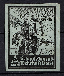 1933-1945 'Found Youth. Defensive People!', Swastika, Third Reich Nazi Germany Propaganda Label Stamp