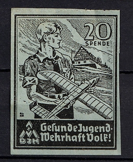 1933-1945 'Found Youth. Defensive People!', Swastika, Third Reich Nazi Germany Propaganda Label Stamp