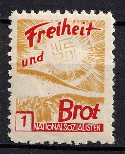 1933-1945 'Freedom and Bread National Socialists', NSDAP, Third Reich Nazi Germany Propaganda Label Stamp
