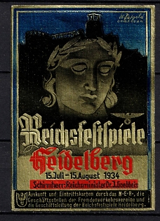 1934 'Reich Festival Heidelberg. Patron Reich Minister Dr. J. Goebbels', Third Reich Nazi Germany Propaganda Label Stamp
