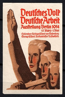 1934 'German People German Labor Exhibition, Berlin 1934', Third Reich Nazi Germany Propaganda Label Stamp