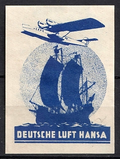 1933-1945 'German Air Hansa', Airplane, Third Reich Nazi Germany Propaganda Label Stamp