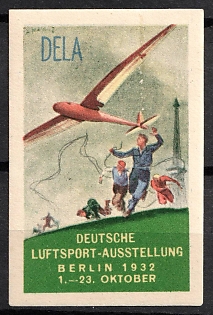 1932 'The German Air Sports Exhibition', Airplane, Third Reich Nazi Germany Propaganda Label Stamp