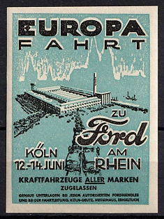 1933-1945 'Europe Journey to Ford', Third Reich Nazi Germany Propaganda Label Stamp