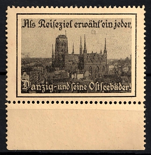 1933-1945 'Let Everyone Choose Danzig and its Fine Offshore Resorts as Their Destination!', Third Reich Nazi Germany Propaganda Label Stamp