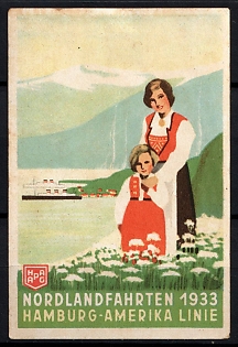 1933 'Northern Land Trips 1933 Hamburg-America Line', Third Reich Nazi Germany Propaganda Label Stamp