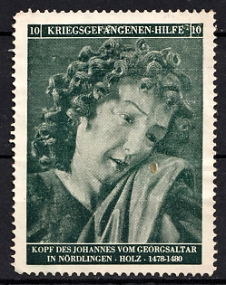 1933-1945 'Head of the Prisoners of War Aid John of the St. George's Altar in Nordlingen Wood 1478-1480', Third Reich Nazi Germany Propaganda Label Stamp