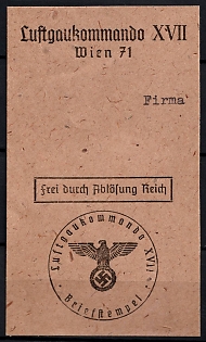1933-1945 'Air District Command XVII Free Through Relief of the Empire', Third Reich Nazi Germany Propaganda Label Stamp