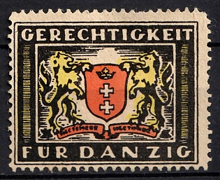 1933-1945 'Justice for Danzig', Third Reich Nazi Germany Propaganda Label Stamp