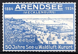 1934 'Arendsee Mecklenburg. The Beautiful Baltic Sea Resort', Third Reich Nazi Germany Propaganda Label Stamp