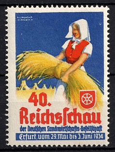 1934 'Reich Exhibition of the German Agricultural Society Erfurt, from May 29 to June 3, 1934', Third Reich Nazi Germany Propaganda Label Stamp